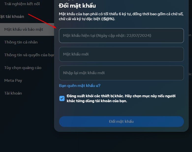 Đổi mật khẩu facebook