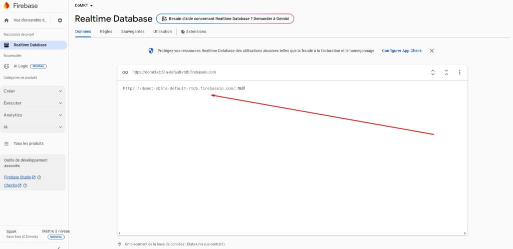 Tạo database Firebase