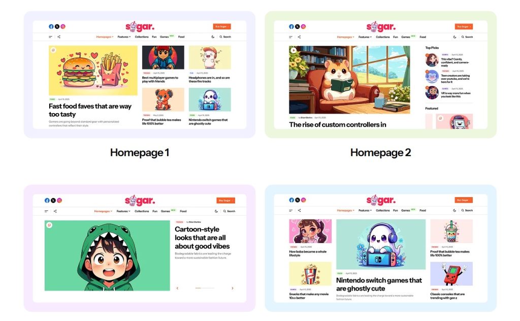 Nhiều mẫu demo của theme sugar