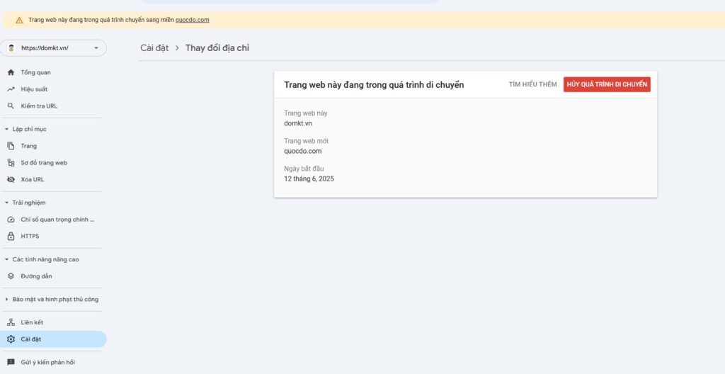 Khai báo đổi tên miền với google console